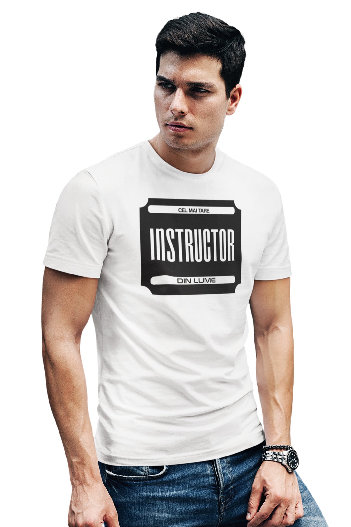 Tricou Cel mai tare instructor Alb