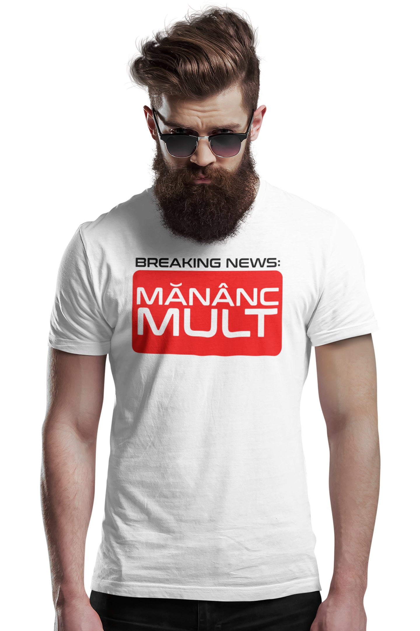 Tricou Mănânc Mult Alb