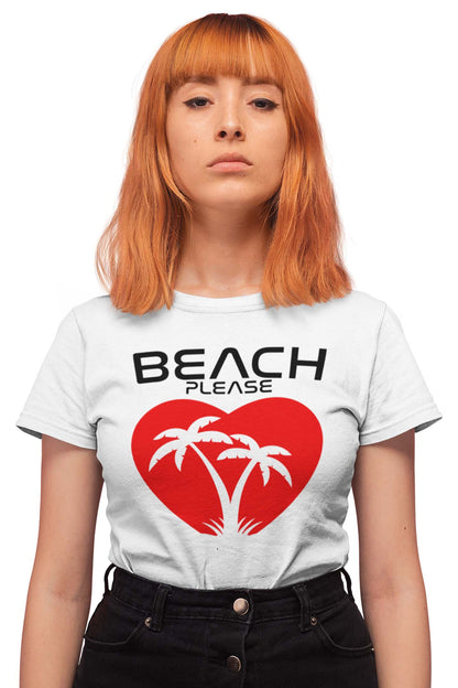 Tricou Beach Please - Alb