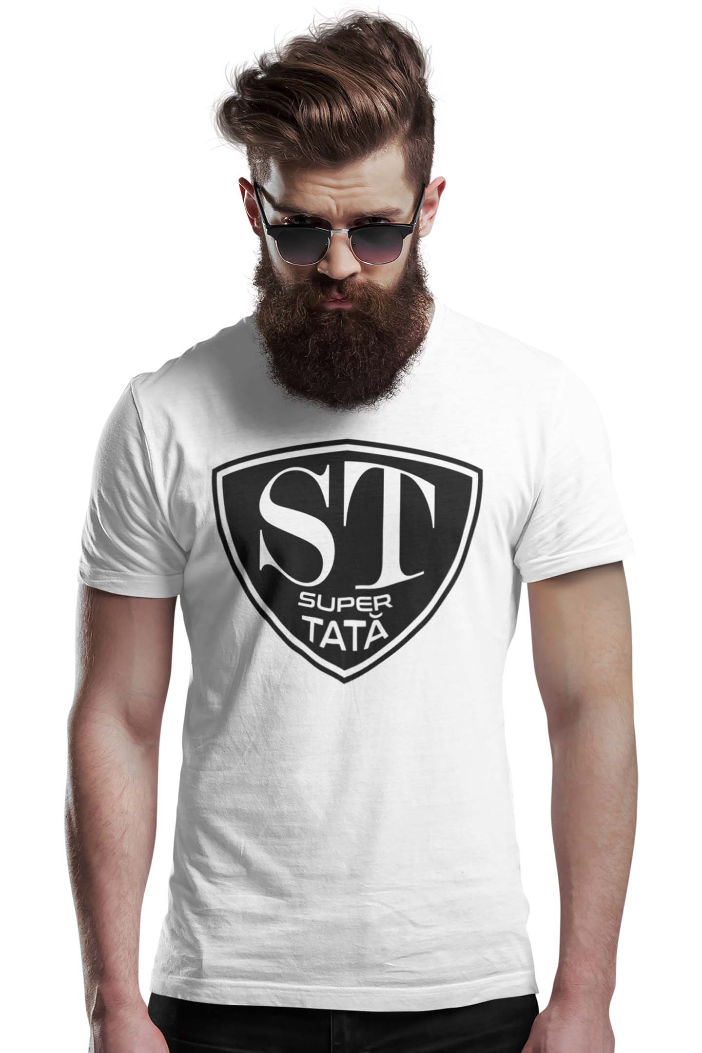 Tricou Super Tată Alb - Negru